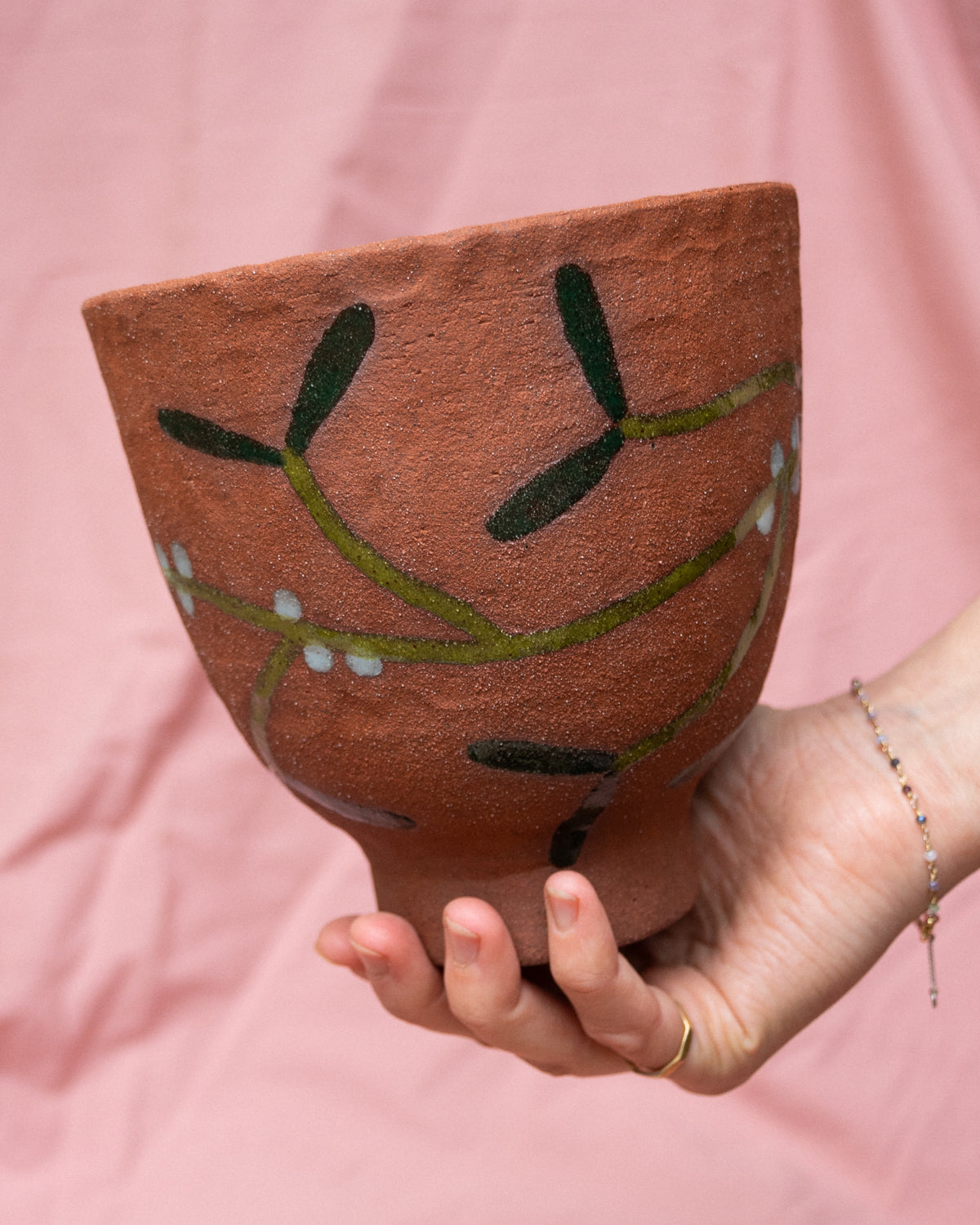 Footed Terracotta Mistletoe Bowl
