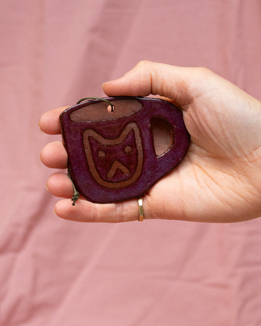 Purple Cat Mug Hanging Ornament