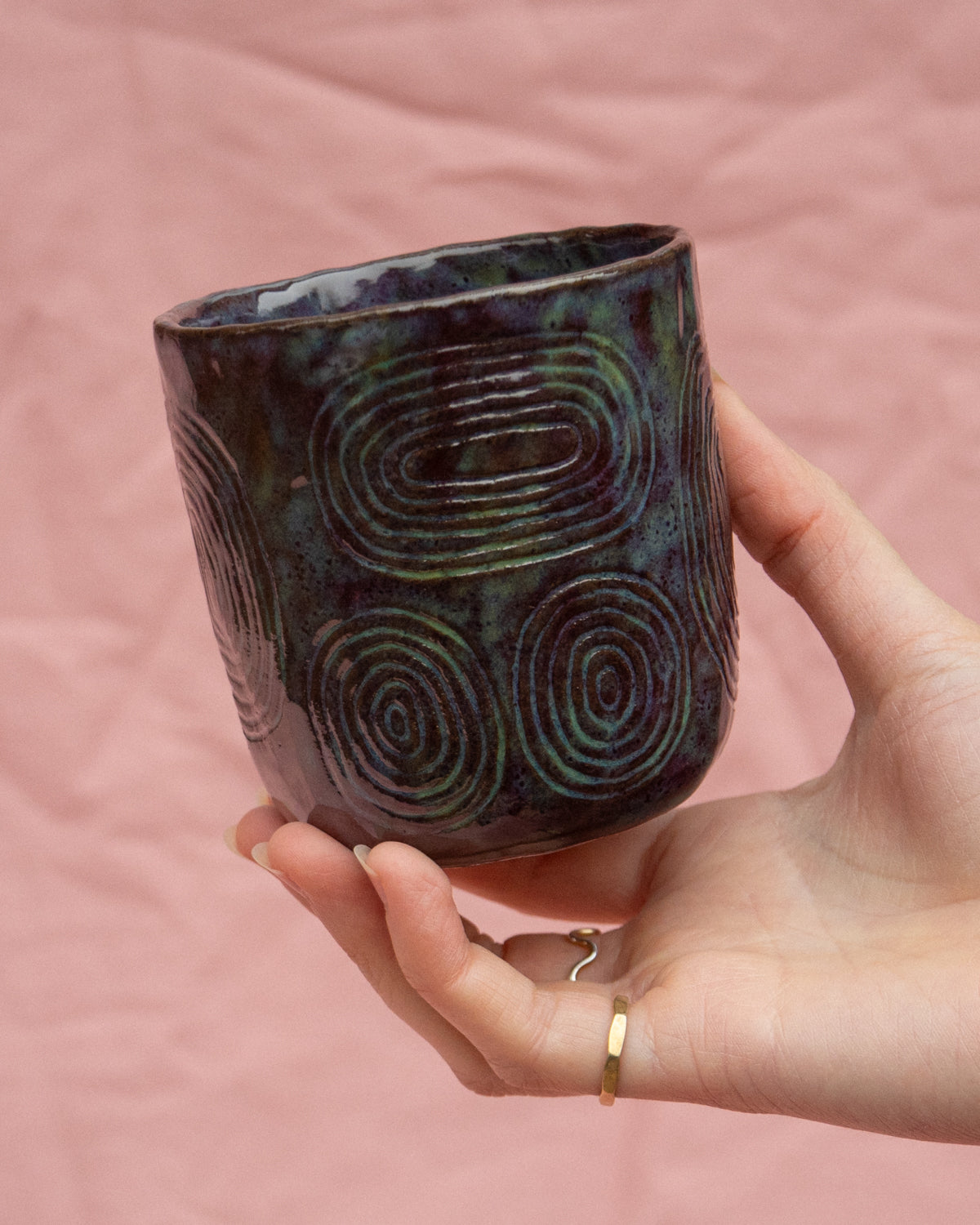 Green + Purple Engraved Circles Cup