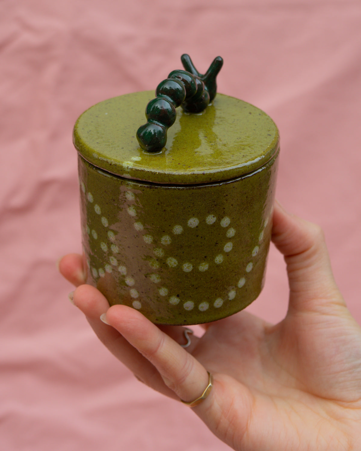 Olive Caterpillar Jar