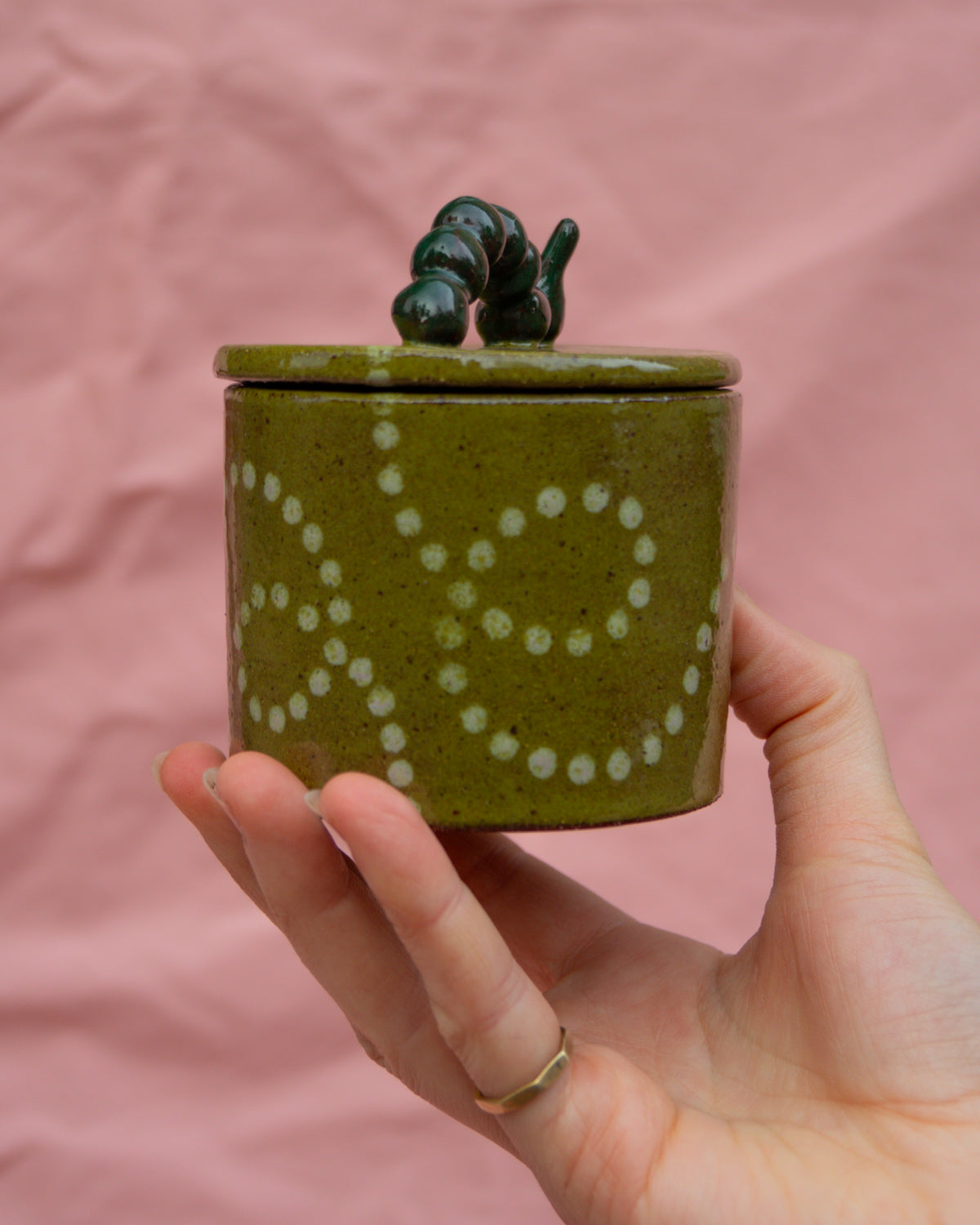Olive Caterpillar Jar