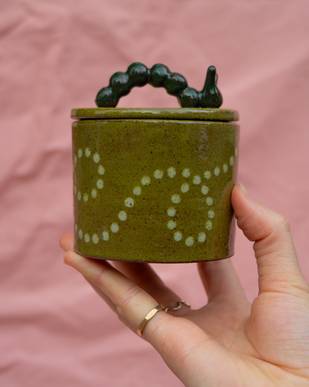 Olive Caterpillar Jar
