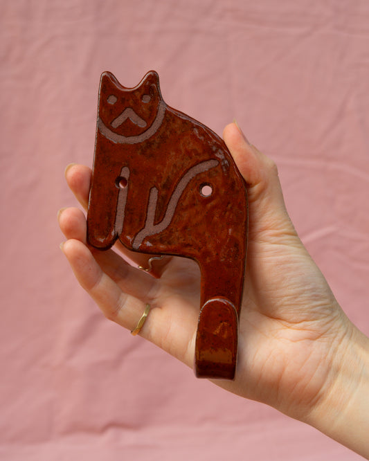 Burnt Orange Cat Wall Hook