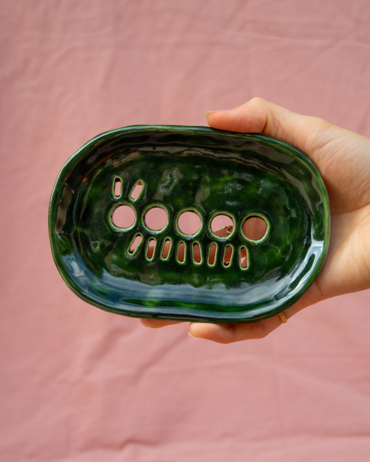 Dark Green Caterpillar Soap Dish