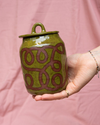 Olive Wiggly Lidded Jar