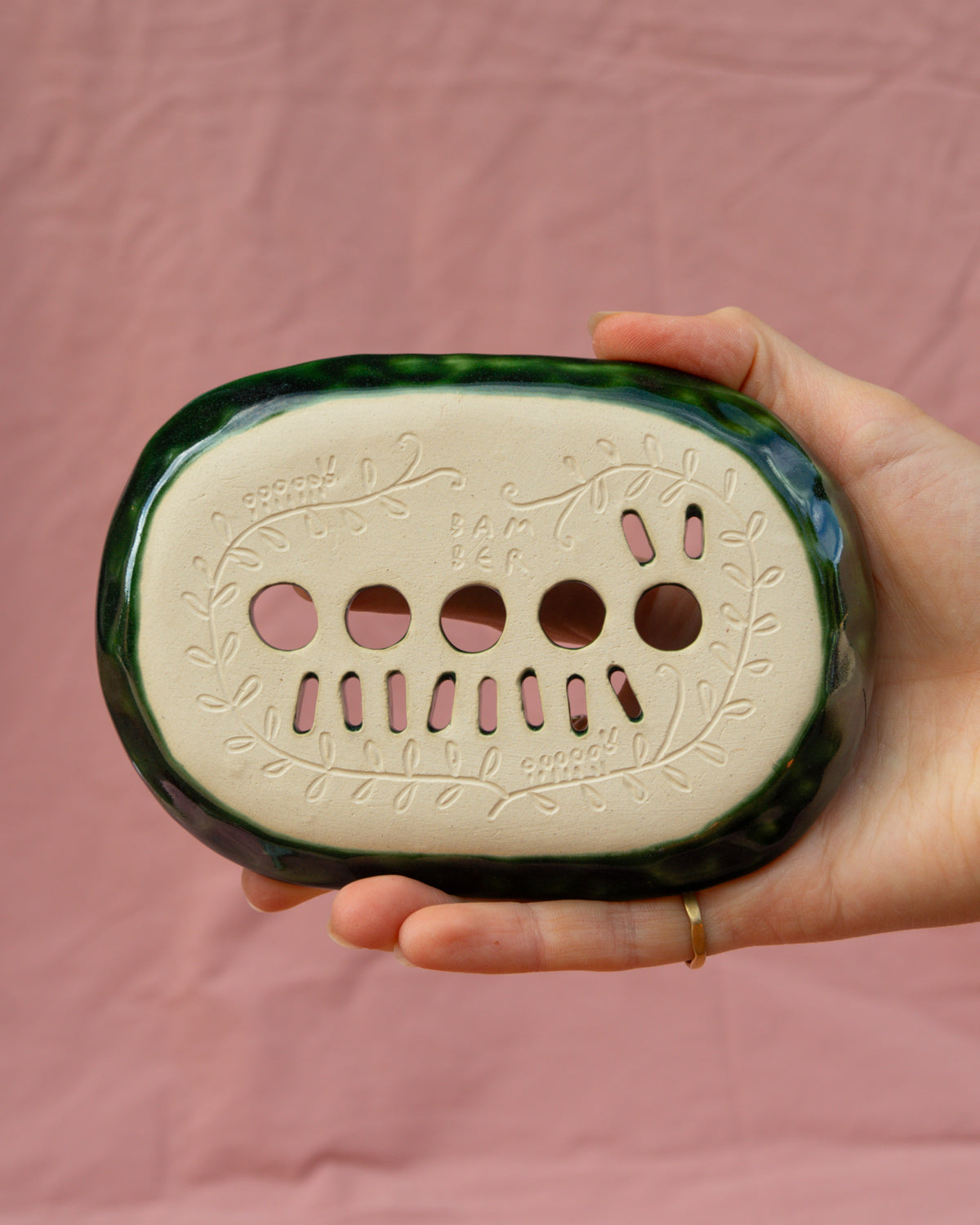 Dark Green Caterpillar Soap Dish