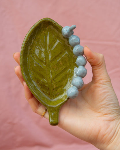 Olive + Light Blue Caterpillar Leaf Plate
