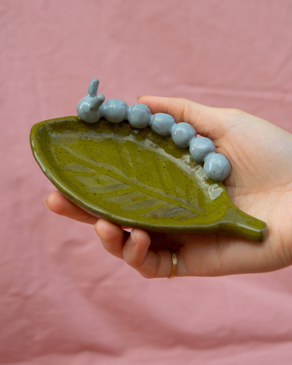 Olive + Light Blue Caterpillar Leaf Plate