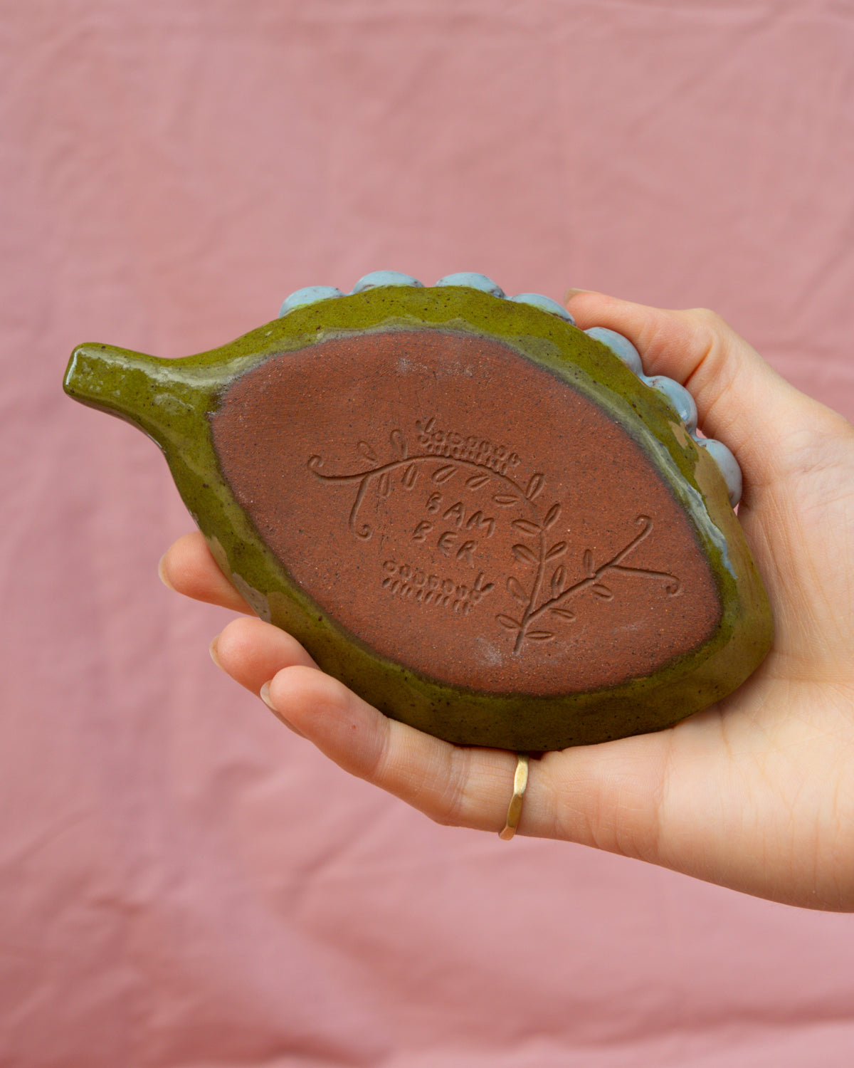 Olive + Light Blue Caterpillar Leaf Plate