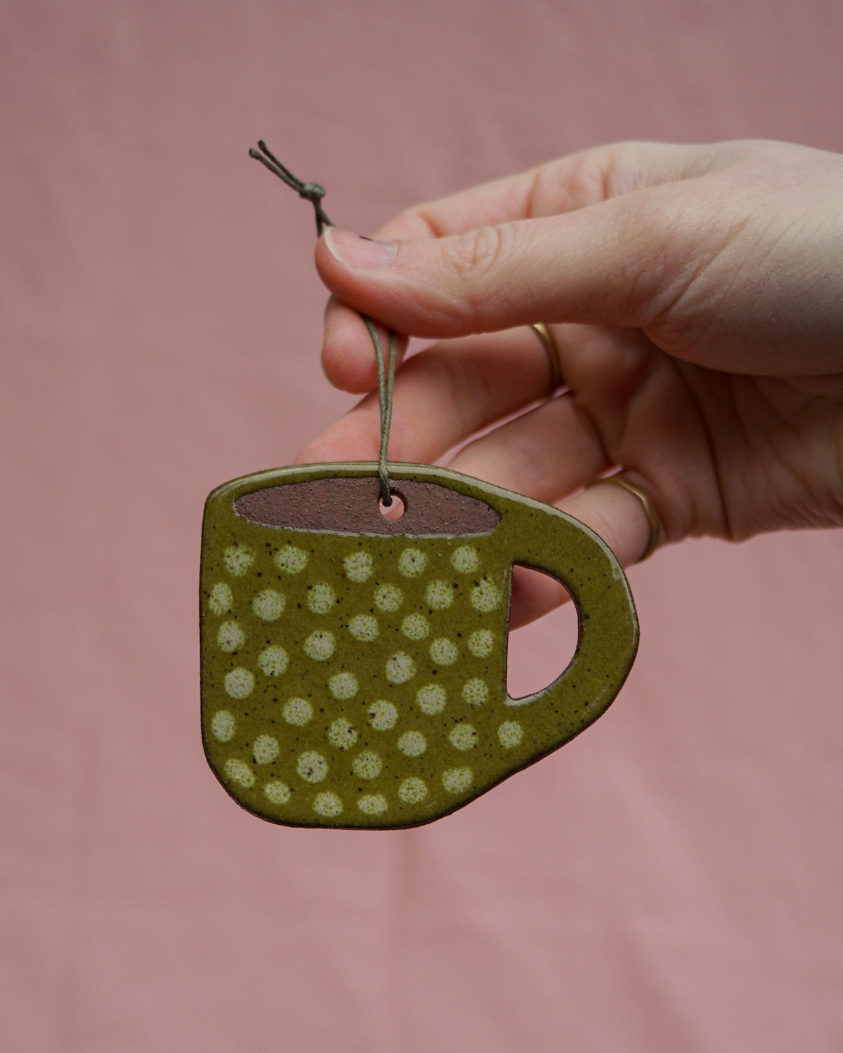 Olive Spotty Mug Hanging Ornament