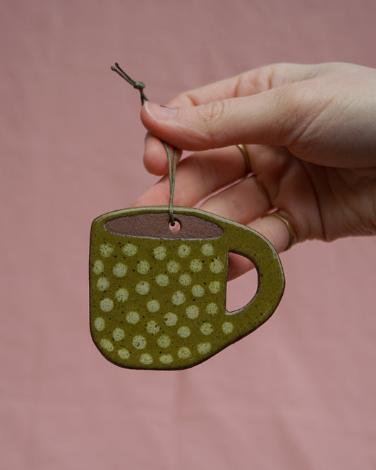 Olive Spotty Mug Hanging Ornament