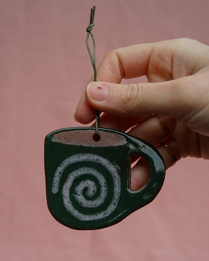 Dark Green Spiral Mug Hanging Ornament