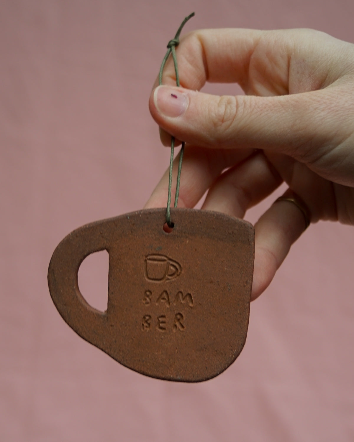 Olive Green Cat Face Mug Hanging Ornament