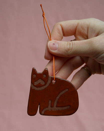 Burnt Orange Cat Hanging Ornament