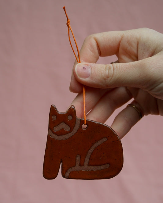 Burnt Orange Cat Hanging Ornament