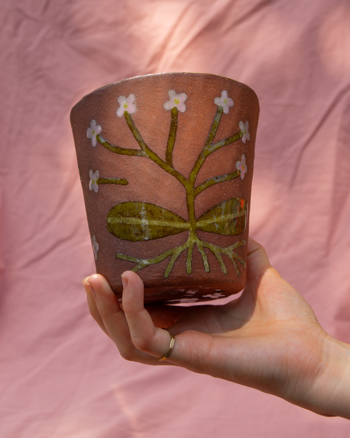 Terracotta Flowers Plant Pot (glazed inside)