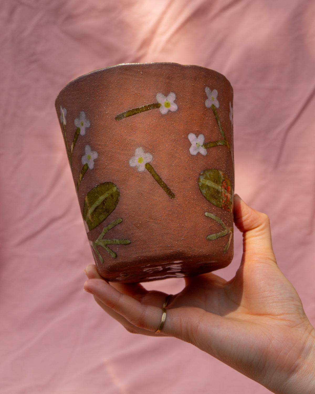 Terracotta Flowers Plant Pot (glazed inside)
