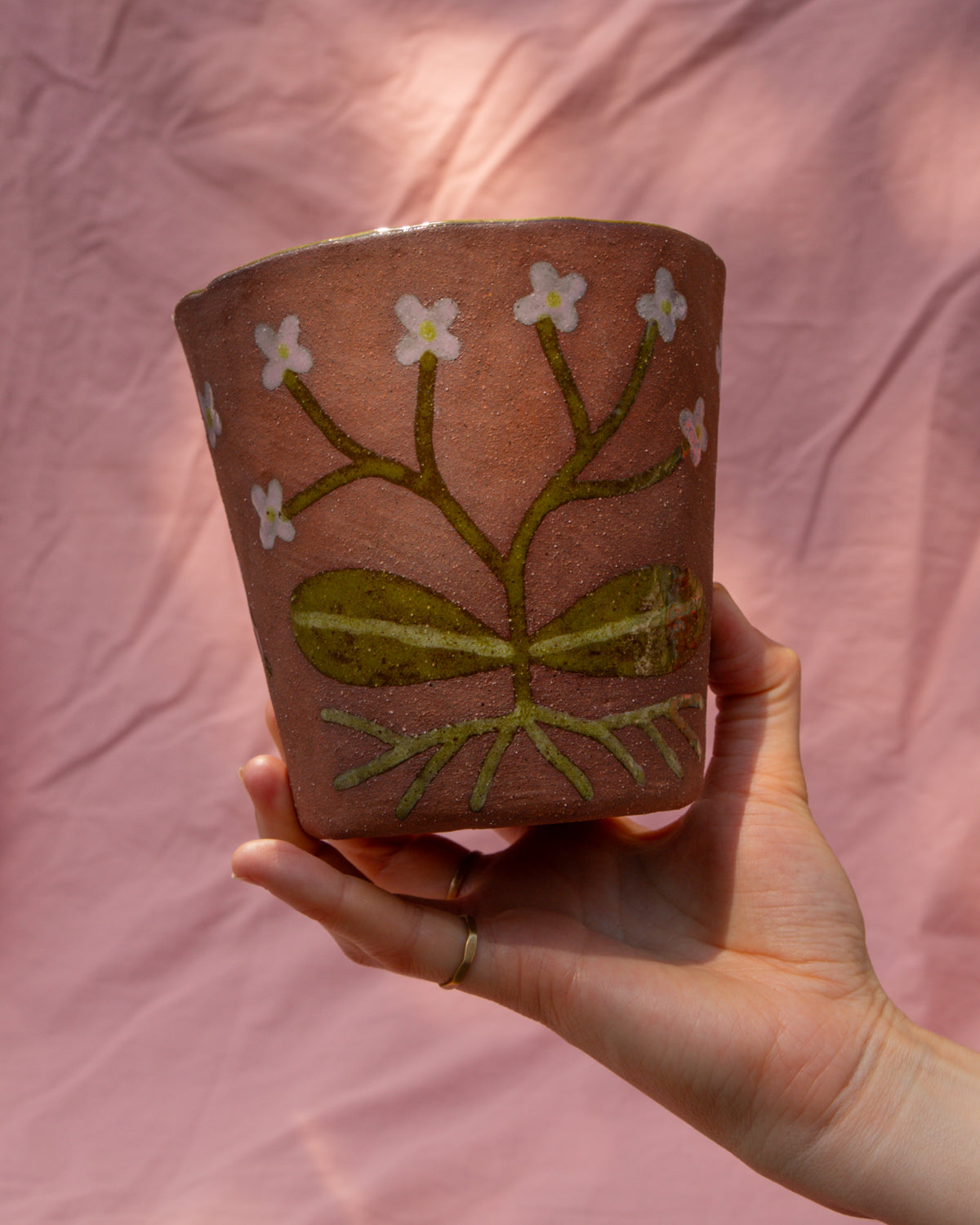 Terracotta Flowers Plant Pot (glazed inside)