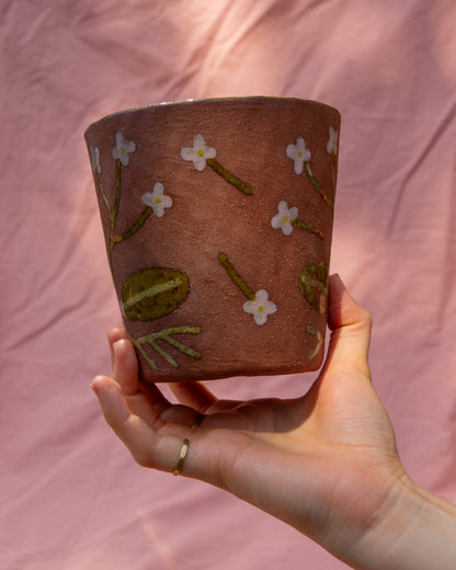 Terracotta Flowers Plant Pot (glazed inside)