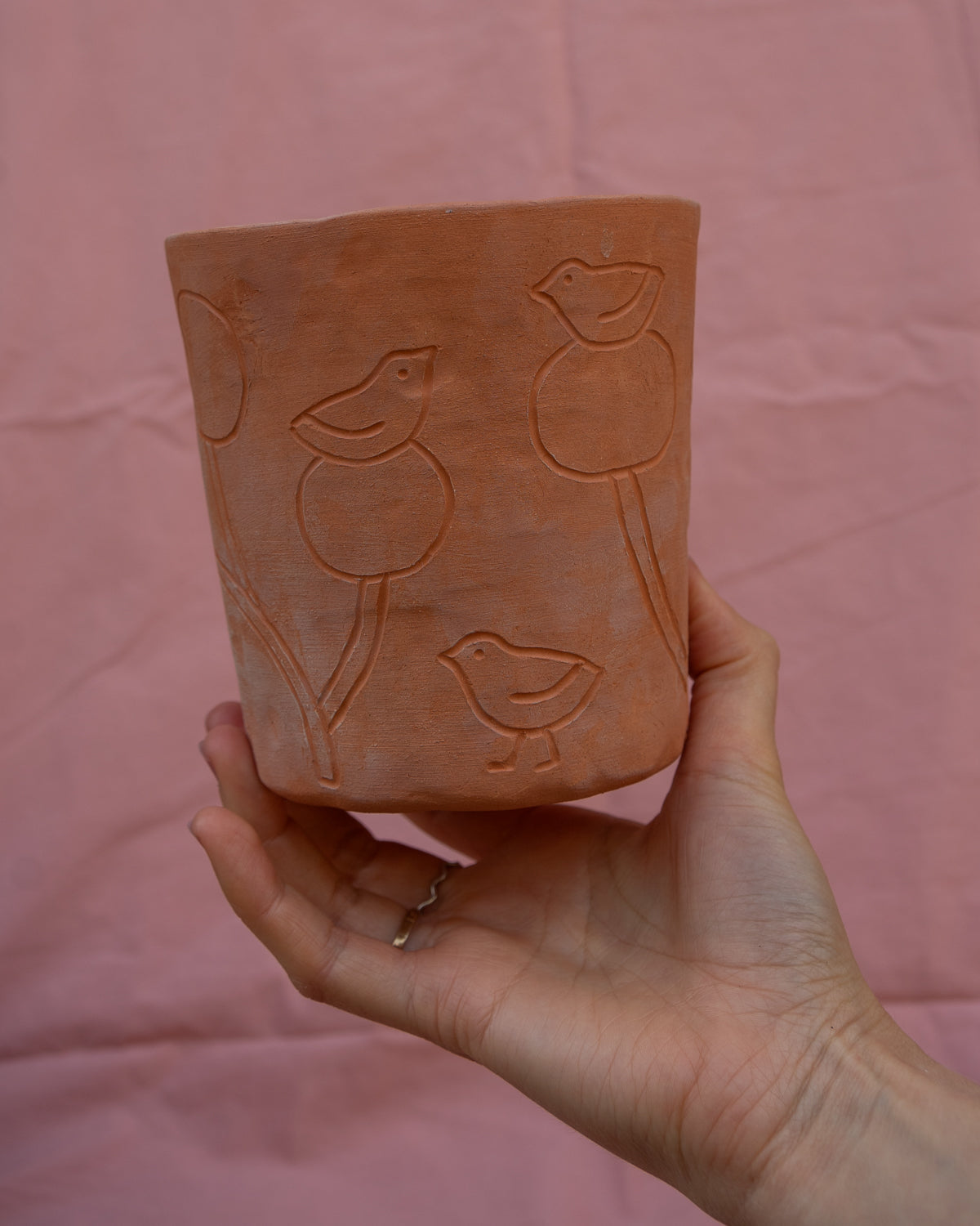 Trees + Birds Engraved Plant Pot