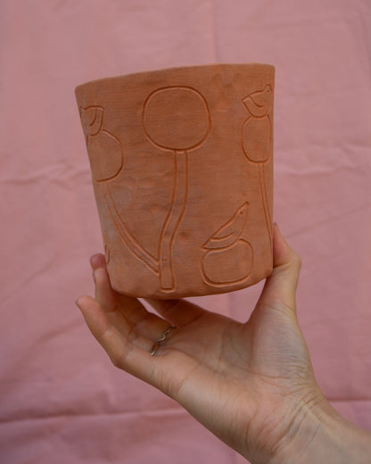 Trees + Birds Engraved Plant Pot