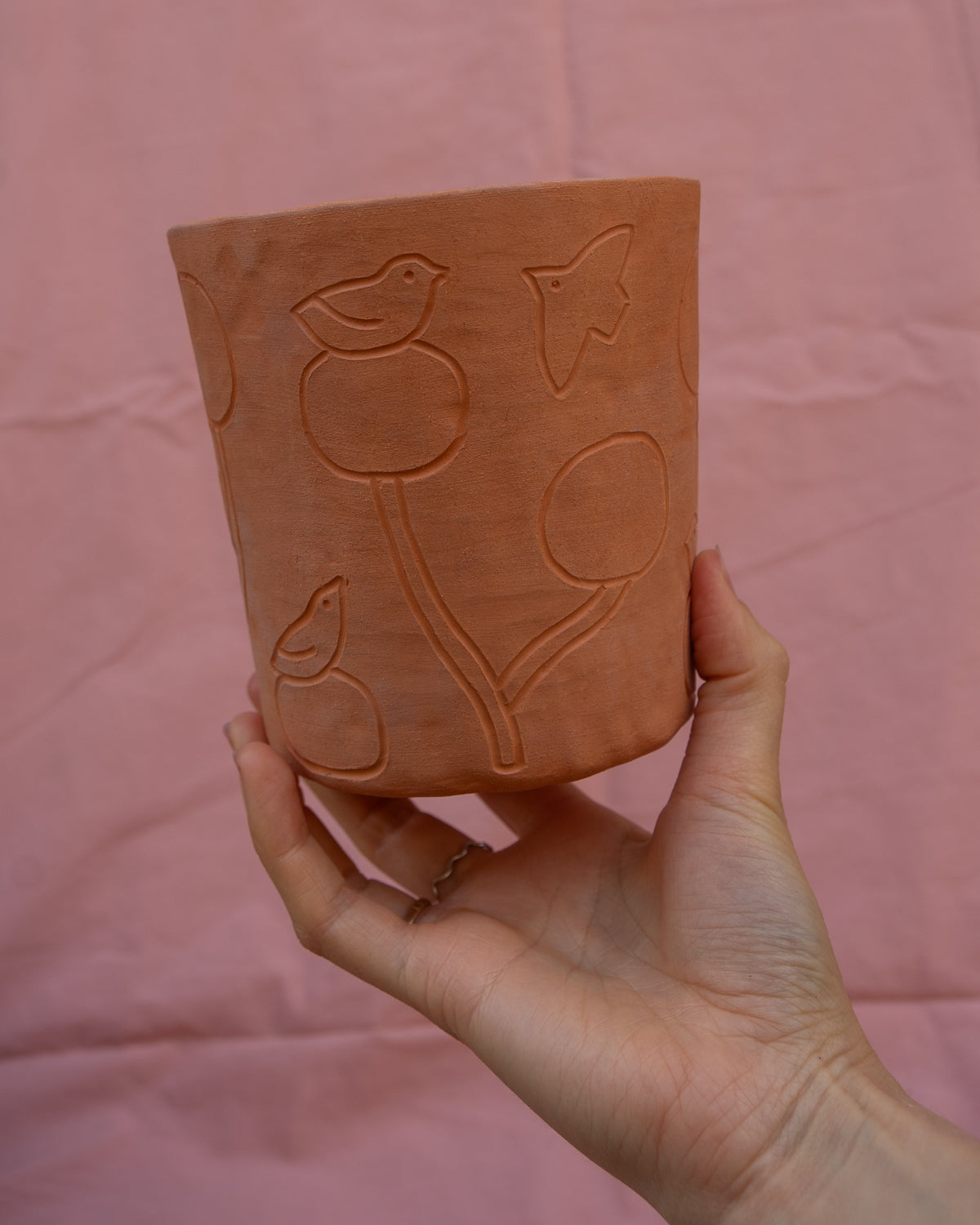 Trees + Birds Engraved Plant Pot